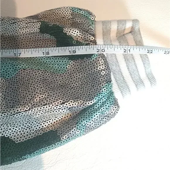 BOSTON PROPER XXS CAMO SEQUIN EMBELLISHED VARSITY FULL ZIP JACKET - Picture 7 of 12